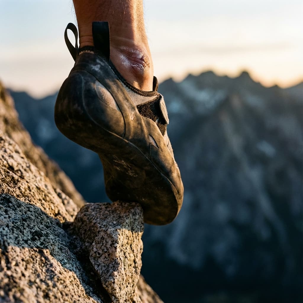 Escalador en granito con pies de gato técnicos